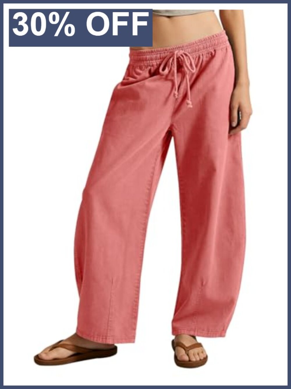 Cotton Barrel Pants with Pockets Elastic Waist Drawstring Casual Lounge Jeans
